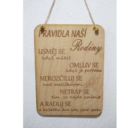 Cedulka Pravidla naší rodiny