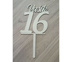 Dřevěný zápich do dortu číslo 16 a jméno