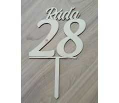 Dřevěný zápich do dortu číslo 28 a jméno